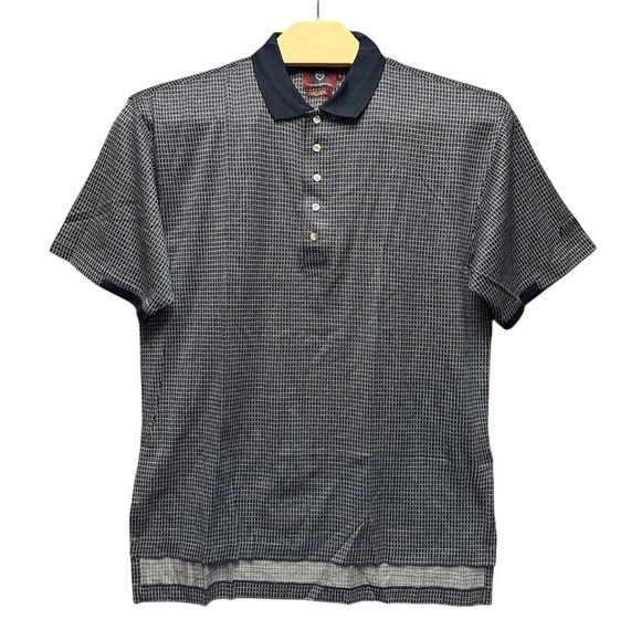 Byron Nelson Eleven Straight Other - Byron Nelson Eleven Straight Mens Large Polo Shirt Navy Blue Grid Cotton Golf